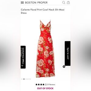 Boston Proper Red Floral Cowl-Neck Maxi Dress
